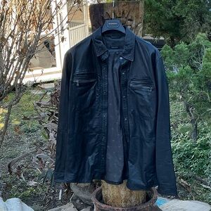 All Saints Black Leather Shirt Jacket